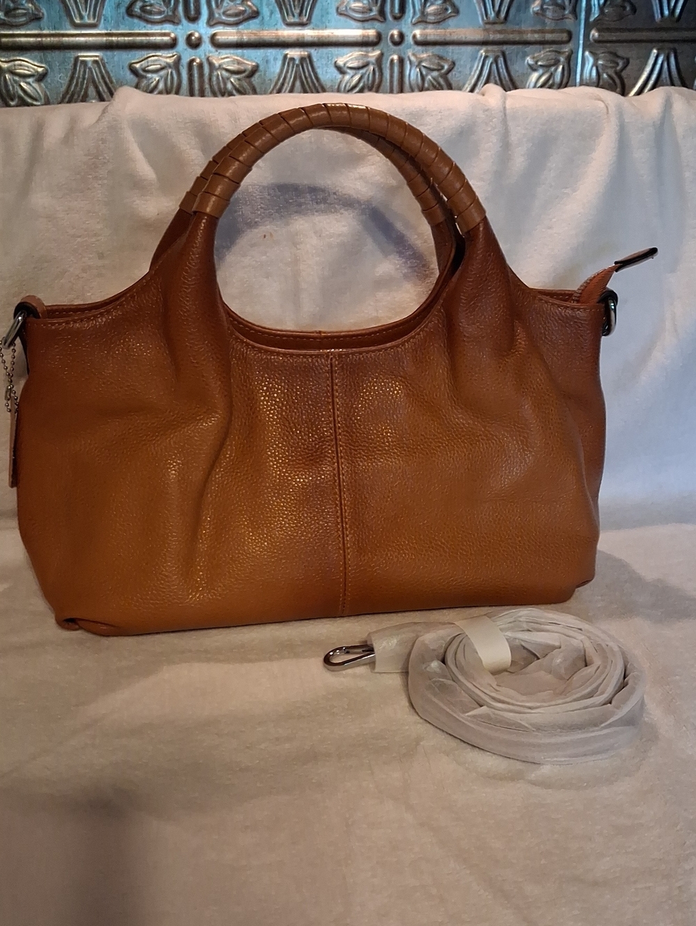 Women's Leather Top-Handle Tote in Cognac Brown Iswee